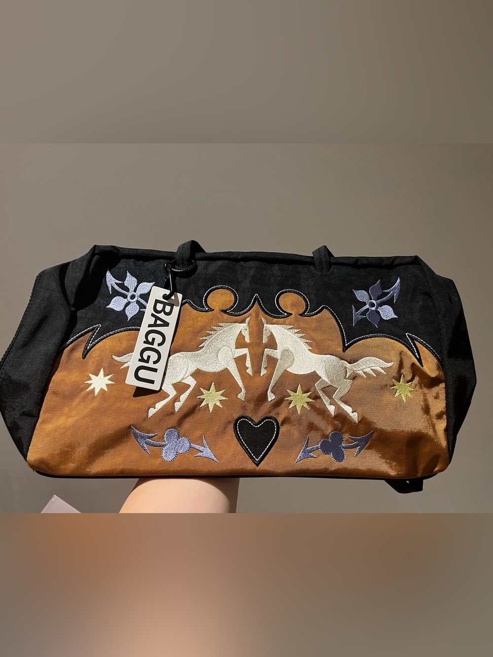 BAGGU Black & Brown Embroidered Horse Western bowler Bag
